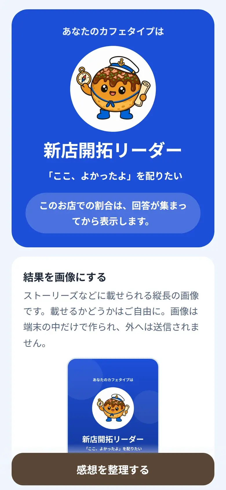 診断結果の画面（カフェのデモ店舗）